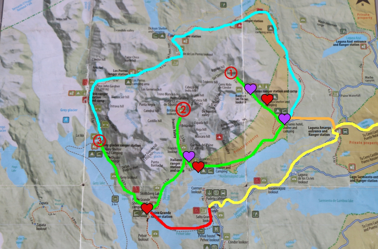 トーレス・デル・パイネ国立公園トレッキング〜準備・コース編〜地図もあるよ